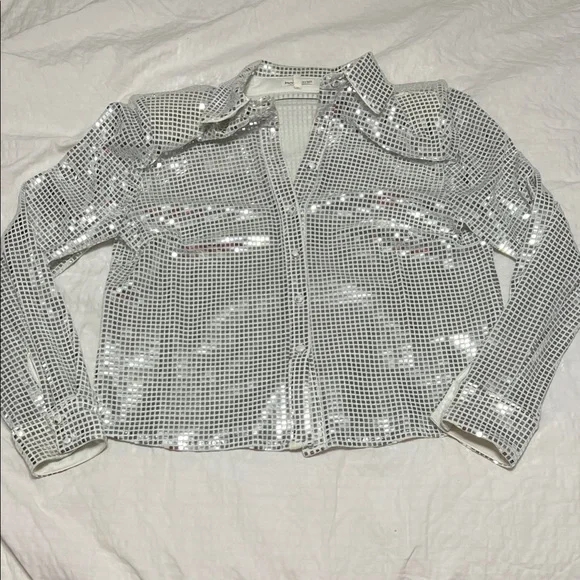 Silver Sequin Shirt Jacket - Picture 1 of 3
